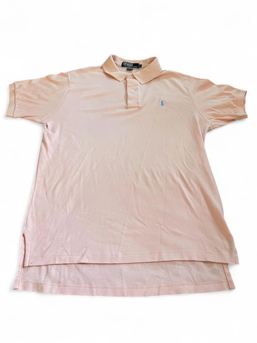 Vintage Men’s Ralph Lauren Polo Shirt Light Pink Blue Pony Size L Preppy